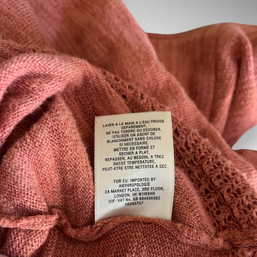 ANTHROPOLOGIE MOTH Heathered Orange Crossed Pointelle 3/4 Sleeve Sweater | EUC - Picture 6 of 8